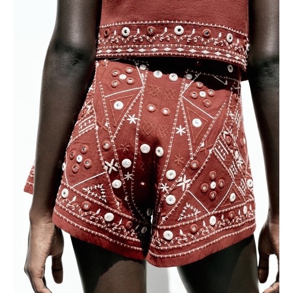Zara Embroidered Mirror Shorts - Picture 6 of 12